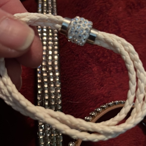 LEATHER bracelets w/ rhinestones 1 magnetic, 1 adjustable snap, I ornate… - Picture 4 of 10